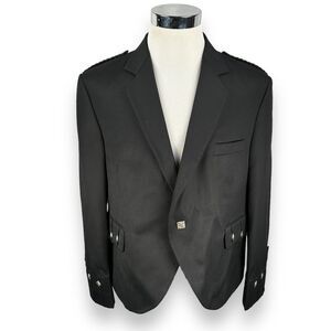 Gaelic Themes Argyle Jacket Mens 48R Black Single breasted 100% Wool New READ